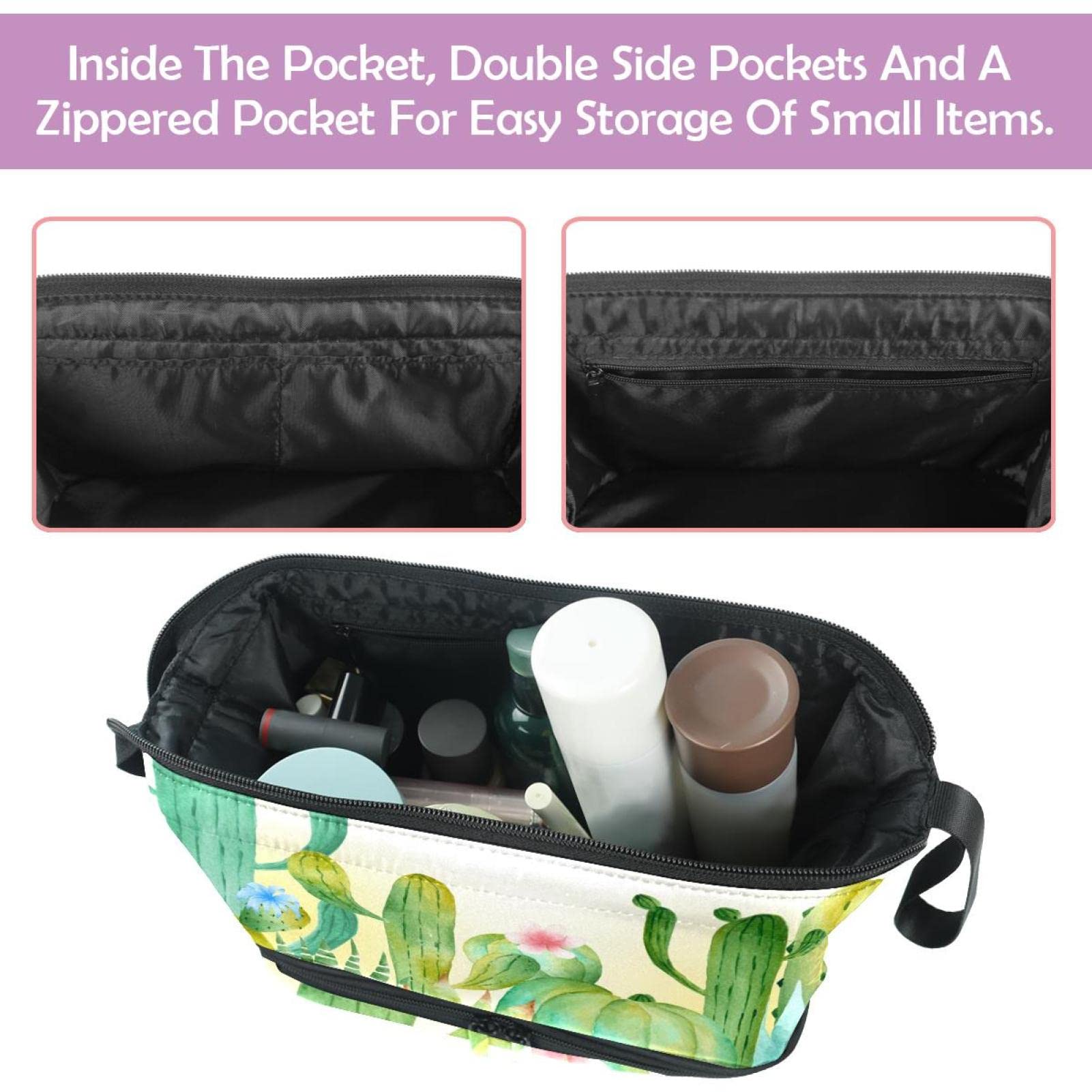 Waterproof Travel Makeup Bag for Women - Large Cosmetic Organizer with Watercolor Cacti Design - Perfect for Toiletries, Cosmetics & Travel Essentials - Ideal for Vacation, Gym & Daily Use