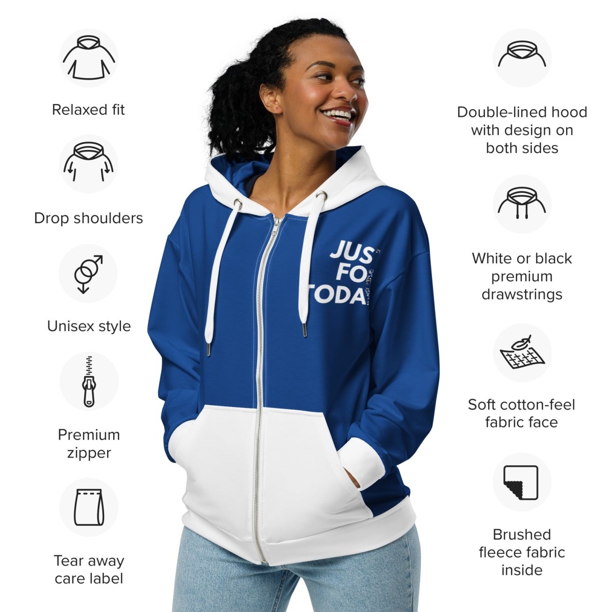 Just for Today Unisex Zip Hoodie - Comfortable & Stylish Pullover for Men & Women - Perfect for Casual Wear, Gym, and Outdoor Activities