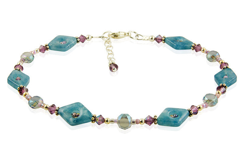 Purple Blue Quartz Gemstone Anklet - Healing Crystal Ankle Bracelet for Women | Spiritual Protection, Chakra Balancing, Yoga & Meditation Jewelry