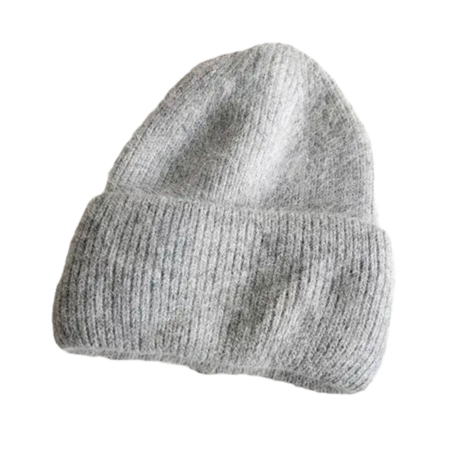 FLOOF Women's Wool Beanie Hat - Soft Winter Knit Cap for Cold Weather - Grey