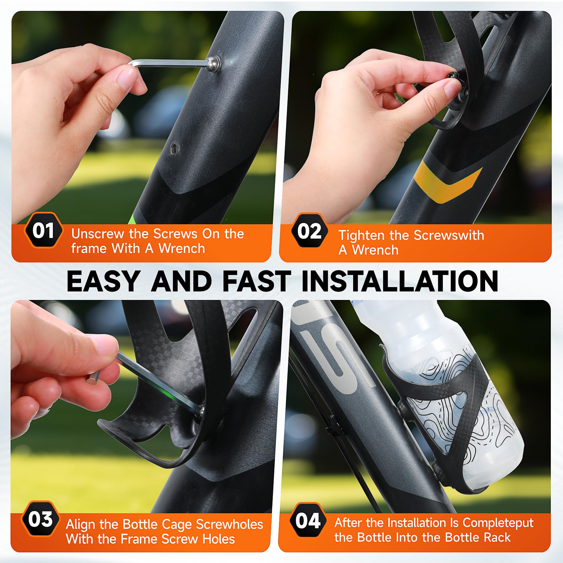 Carbon Fiber Bike Water Bottle Cage - Lightweight & Durable Plastic Drink Holder for Road & Mountain Bicycles - Secure Cup Mount for Cycling, Commuting & Outdoor Sports (1 Pack, Black)