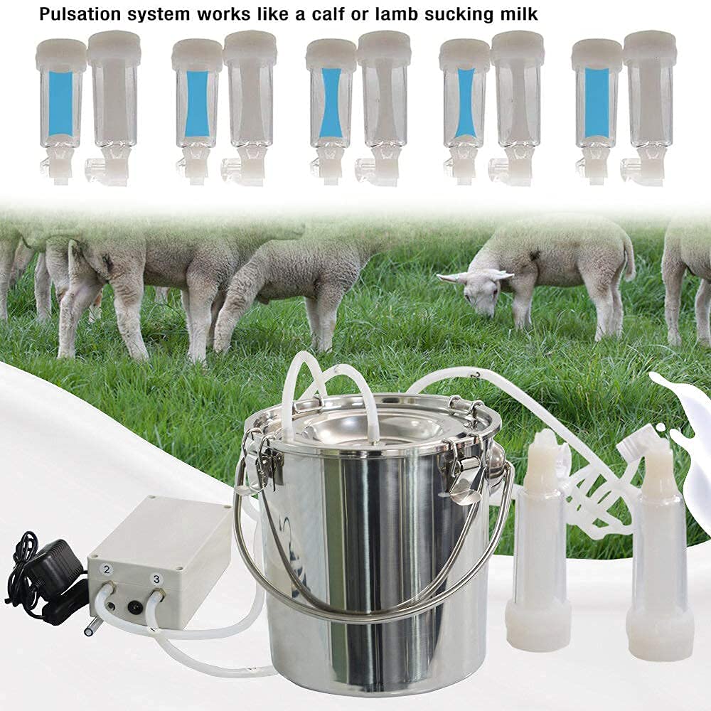 Electric Milking Machine for Goats & Cows - Portable Vacuum Pump Milker with 7L Stainless Steel Bucket - Ideal for Jerseys, Nigerian Dwarfs & Nubian Mix - Perfect for Small Farms, Homesteads & Dairy Production