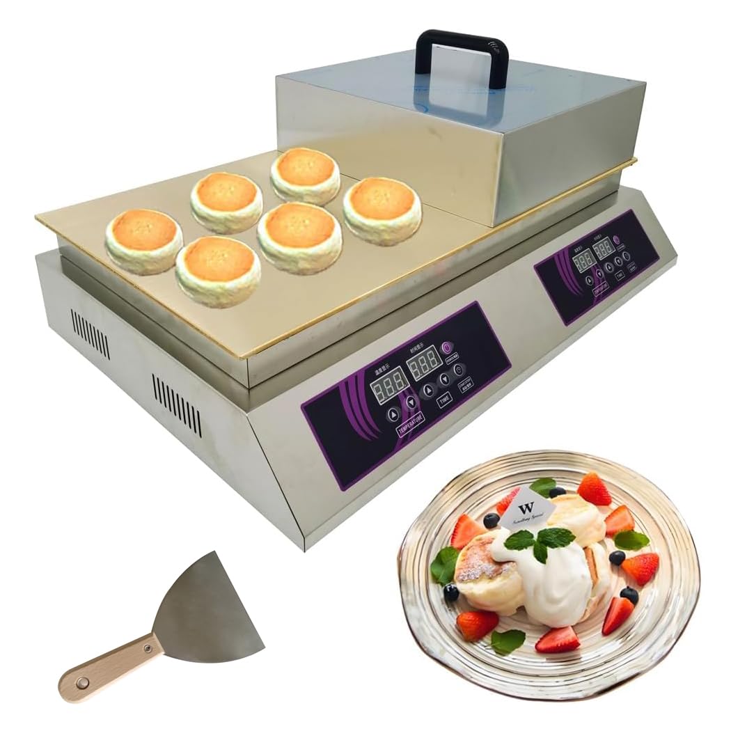 Commercial Grade Electric Souffle Maker & Dorayaki Baker - Stainless Steel with Double Pure Copper Plates, 110V, 60-240°C Digital Display - Perfect for Pancakes, Muffins & Japanese Desserts in Restaurants, Cafes & Home Kitchens