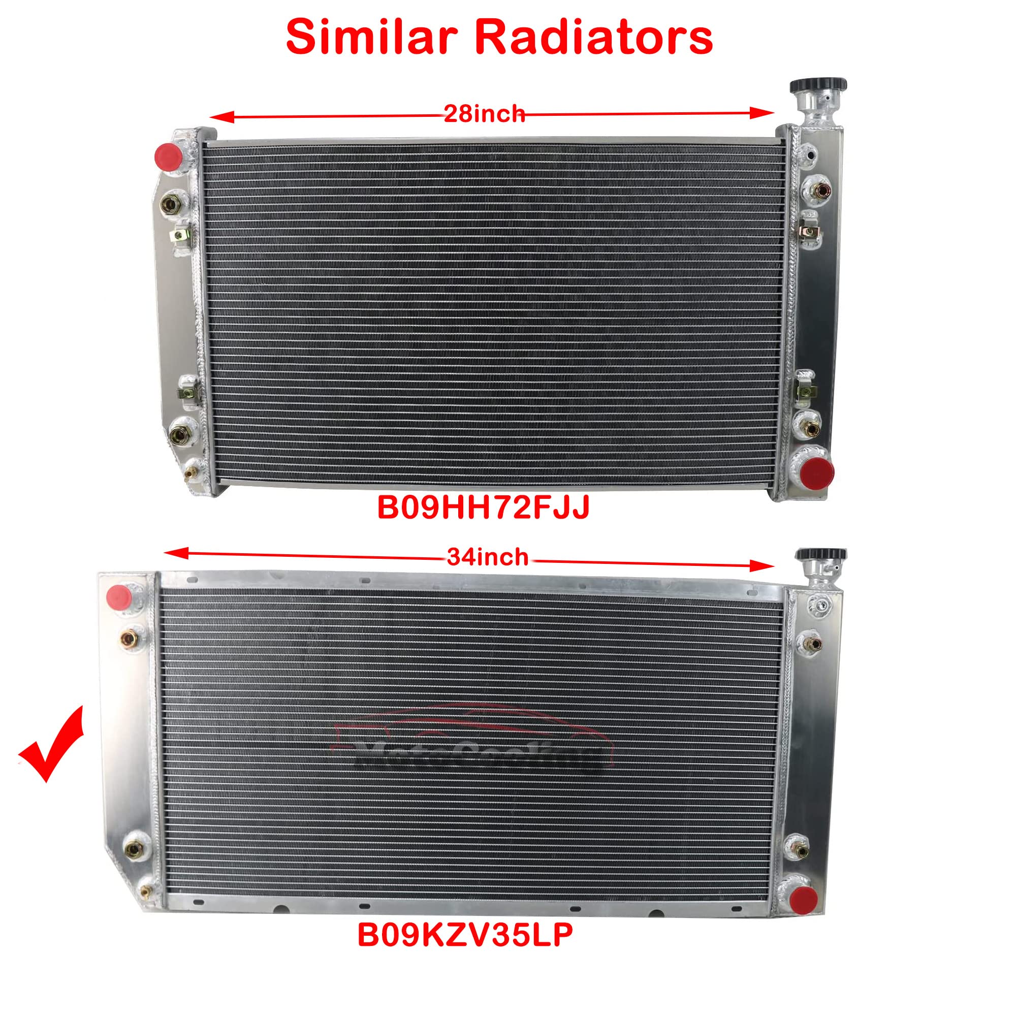 1994-2000 Chevy/GMC C1500 C2500 C3500 K1500 K2500 K3500 Suburban Tahoe Yukon Aluminum Radiator Kit with 3-Row Crossflow Design, Electric Fan Shroud & Thermostat - Perfect for Pickup Truck Cooling System Upgrades & Engine Overheating Prevention