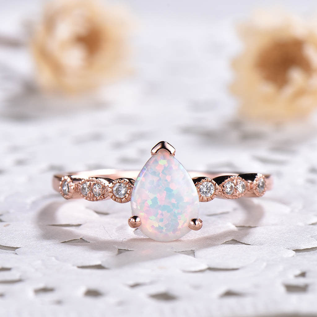 5X7 mm Pear Shaped Opal Diamond Engagement Ring in Classic Rose Gold - Perfect for Wedding Proposals, Anniversary Gifts & Romantic Occasions