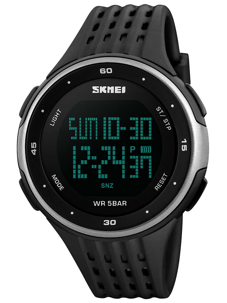 PASOY Men's Digital Sports Watch - Waterproof Multifunction Watch with Alarm, Stopwatch, Countdown, Date & Green Backlight - Ideal for Swimming, Running & Outdoor Activities (Black)