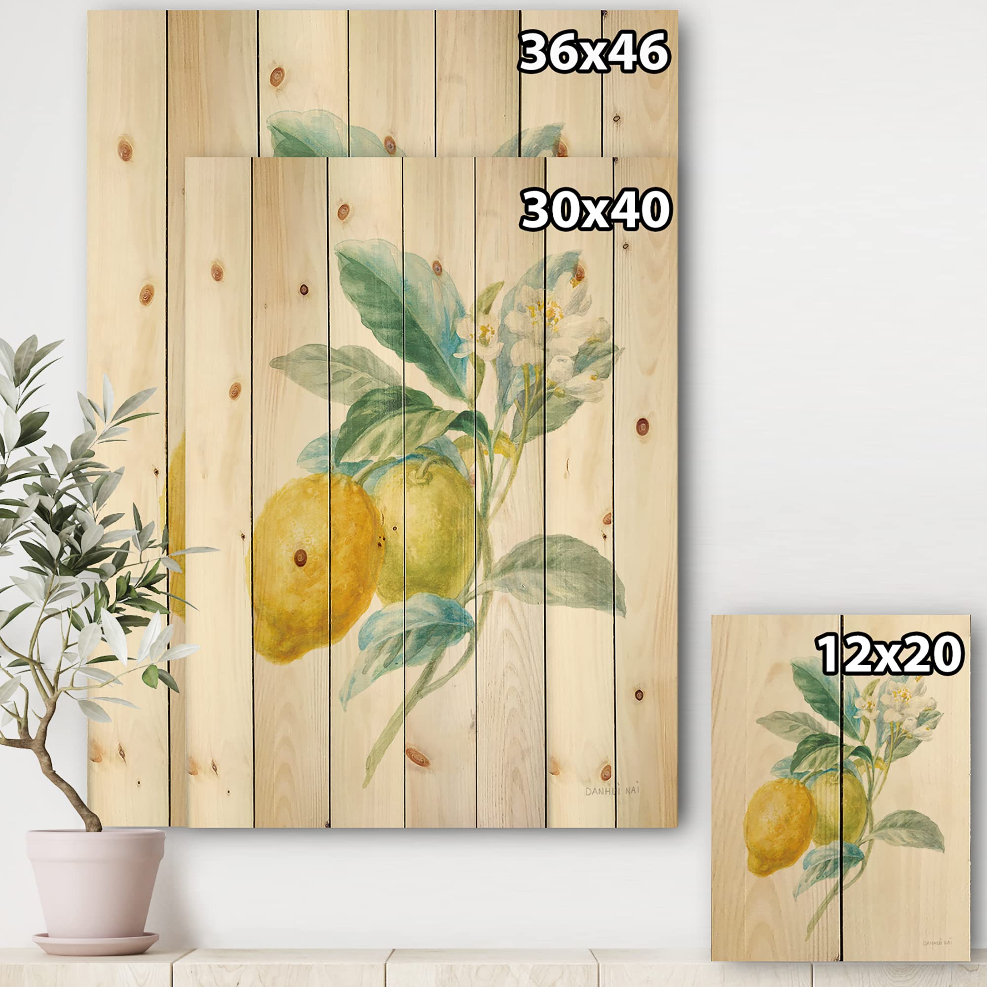 Farmhouse Lemon Floursack Wood Wall Decor - Large Yellow Wood Wall Art Panel - Natural Pine Wood Printed Food & Beverage Kitchen Decor - Perfect for Farmhouse, Country Kitchen & Cafe Wall Decoration