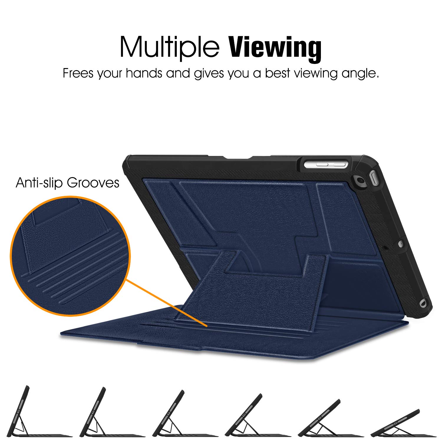 Fintie Magnetic Stand Case for iPad 6th/5th Generation (2018/2017), iPad Air 2/Air 1 (9.7 Inch) - Shockproof Rugged TPU Back Cover with Auto Wake/Sleep, Multiple Viewing Angles, Navy Blue | Perfect for Work, Study, and Entertainment
