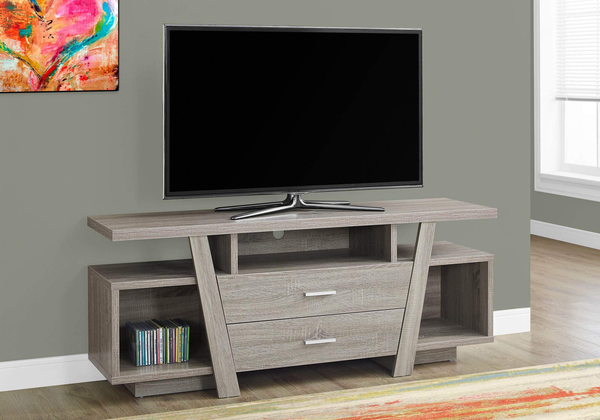 Offex Contemporary 60 Inch TV Stand with 2 Storage Drawers, Dark Taupe Entertainment Center for Living Room, Bedroom & Home Theater Setup