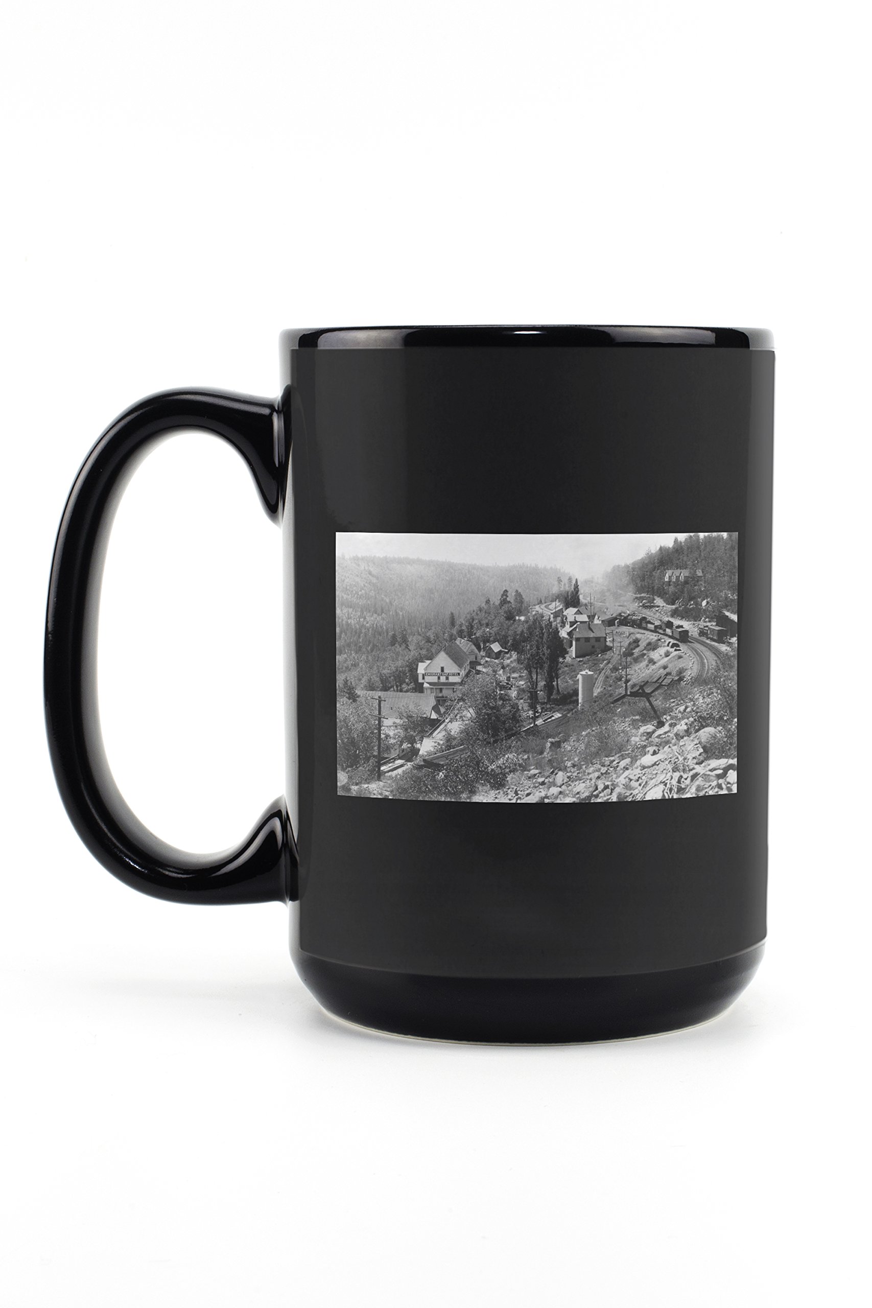 Lantern Press Emigrant Gap California Aerial View Town 15oz Black Ceramic Coffee Mug - Microwave & Dishwasher Safe - Perfect for Home, Office & Camping