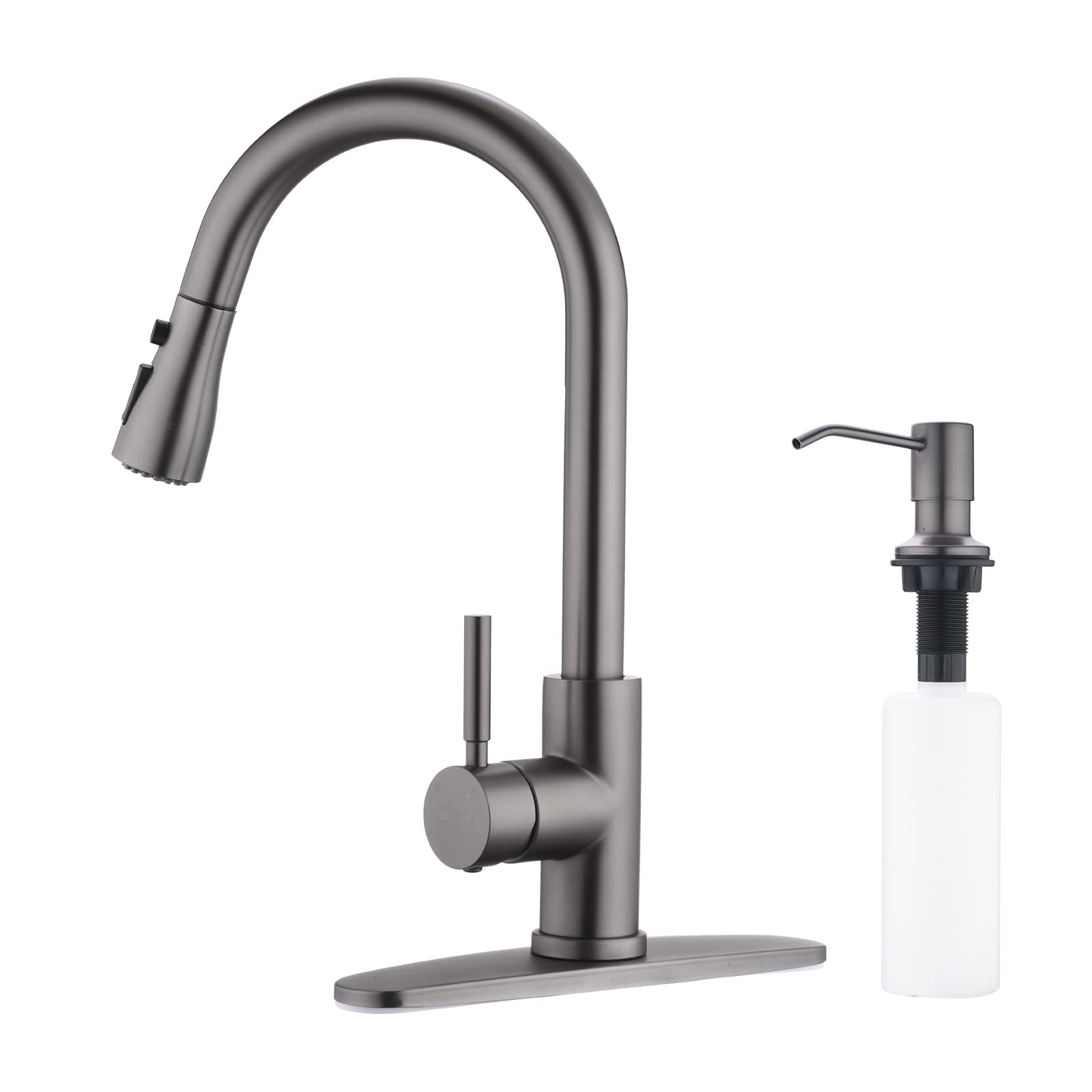 WEWE Black Stainless Steel Kitchen Faucet with Pull Down Sprayer - Single Handle Commercial Modern RV Laundry Sink Faucet with Soap Dispenser | Perfect for Home, Restaurant & RV Use