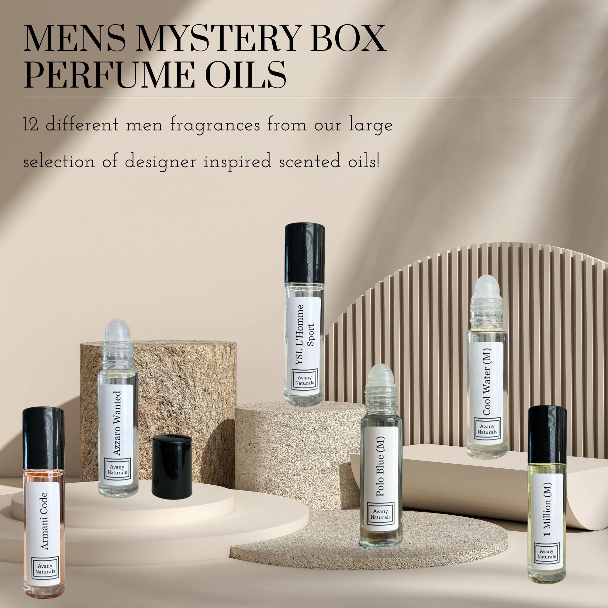 Premium Men's Fragrance Oil Sampler Set - 12 Travel Size Cologne & Scented Body Oils for Men - Long Lasting Perfume Gift Box with Enhanced Scents (Mystery Box) - Perfect for Gifting, Travel & Daily Wear