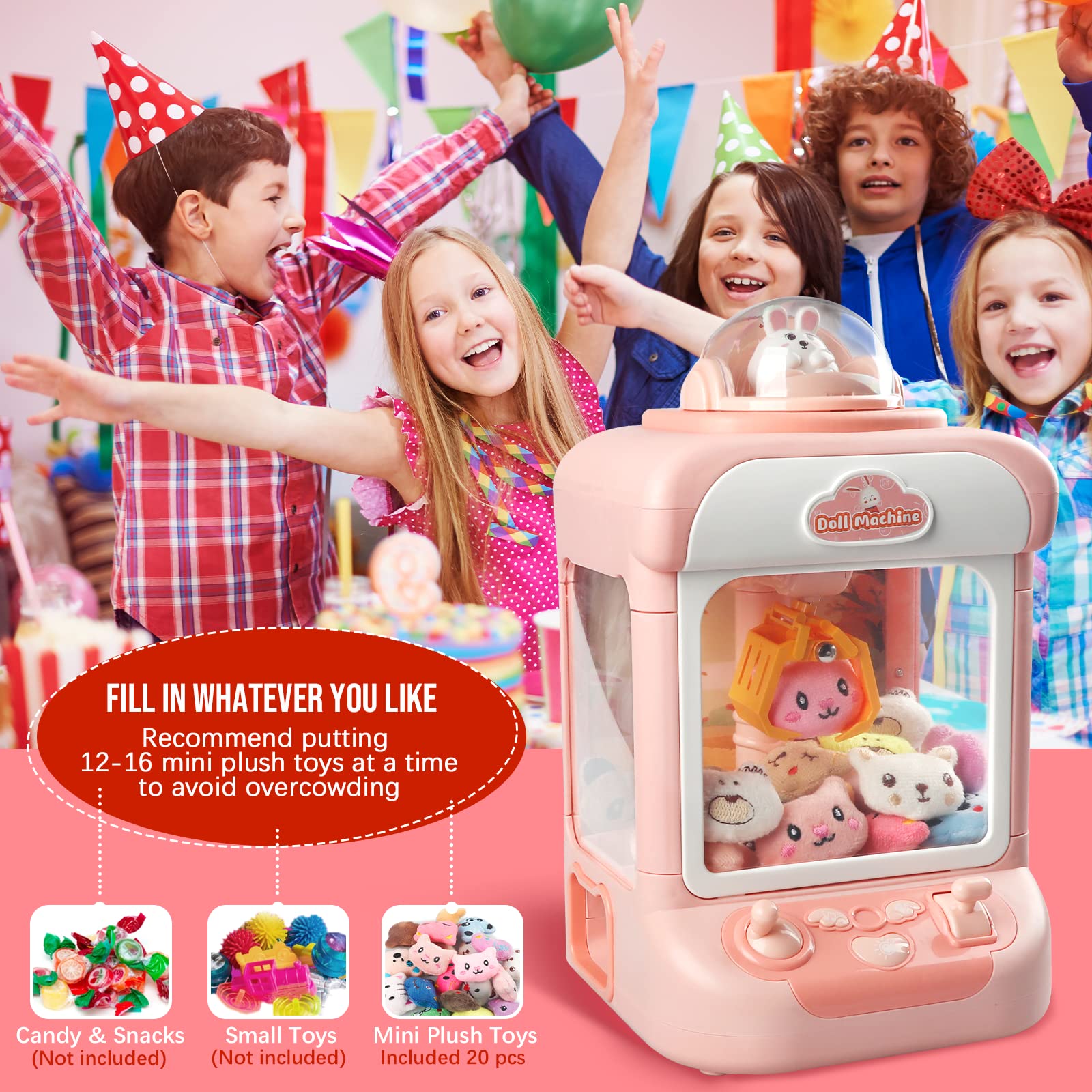 Mini Claw Machine for Kids - Electronic Arcade Candy Grabber Prize Dispenser Toy with Lights & Sound - Fun Birthday Party Game for Girls & Boys (Rabbit Design) - Perfect for Home Play, Carnival Prizes & Gift Exchanges