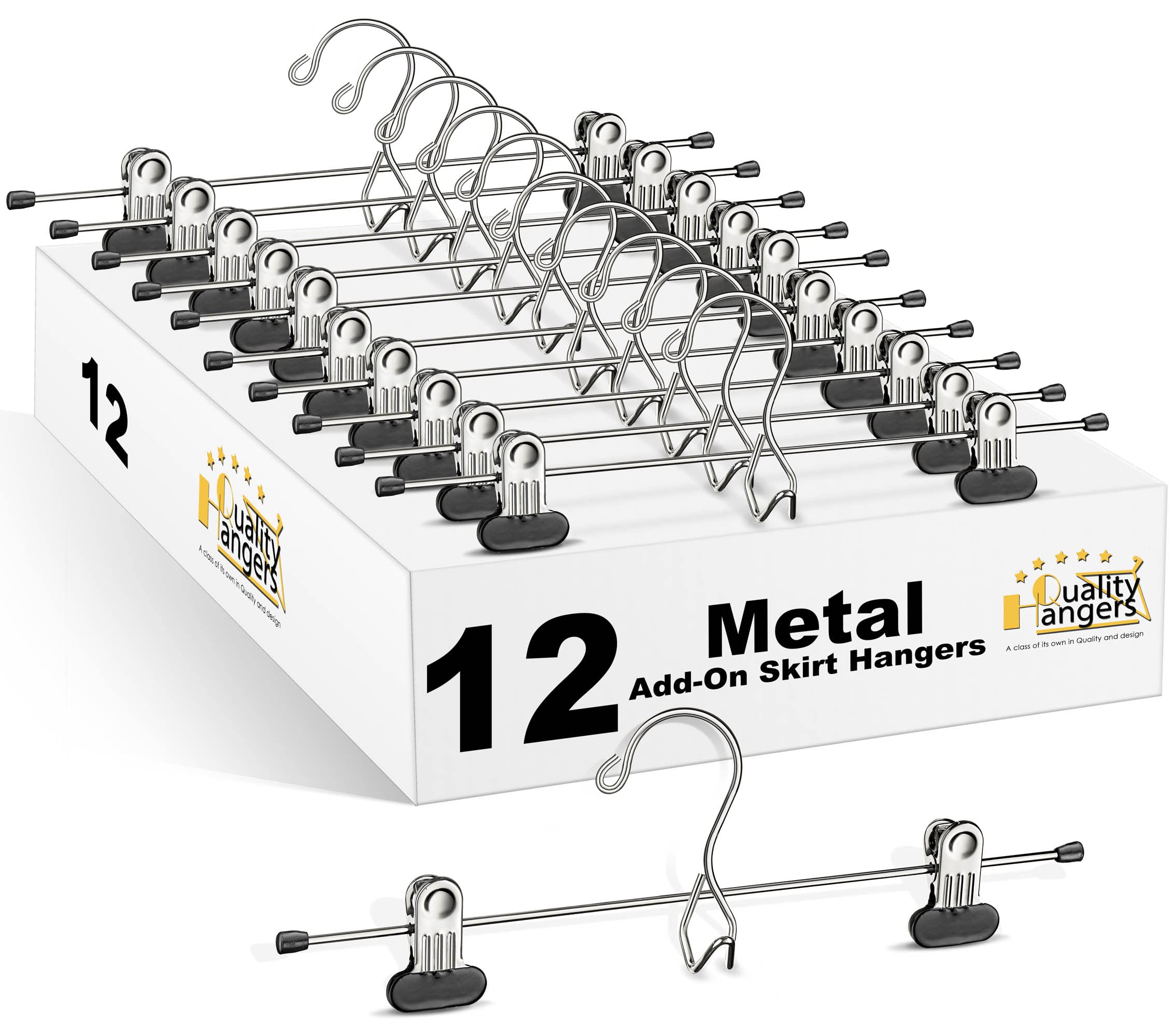 12 Heavy Duty Metal Pants Hangers with Extra Wide Adjustable Clips - Stackable Skirt/Slack/Jeans Hangers for Closet Organization (Chrome, 12 Pack) - Perfect for Wardrobe Storage and Retail Display
