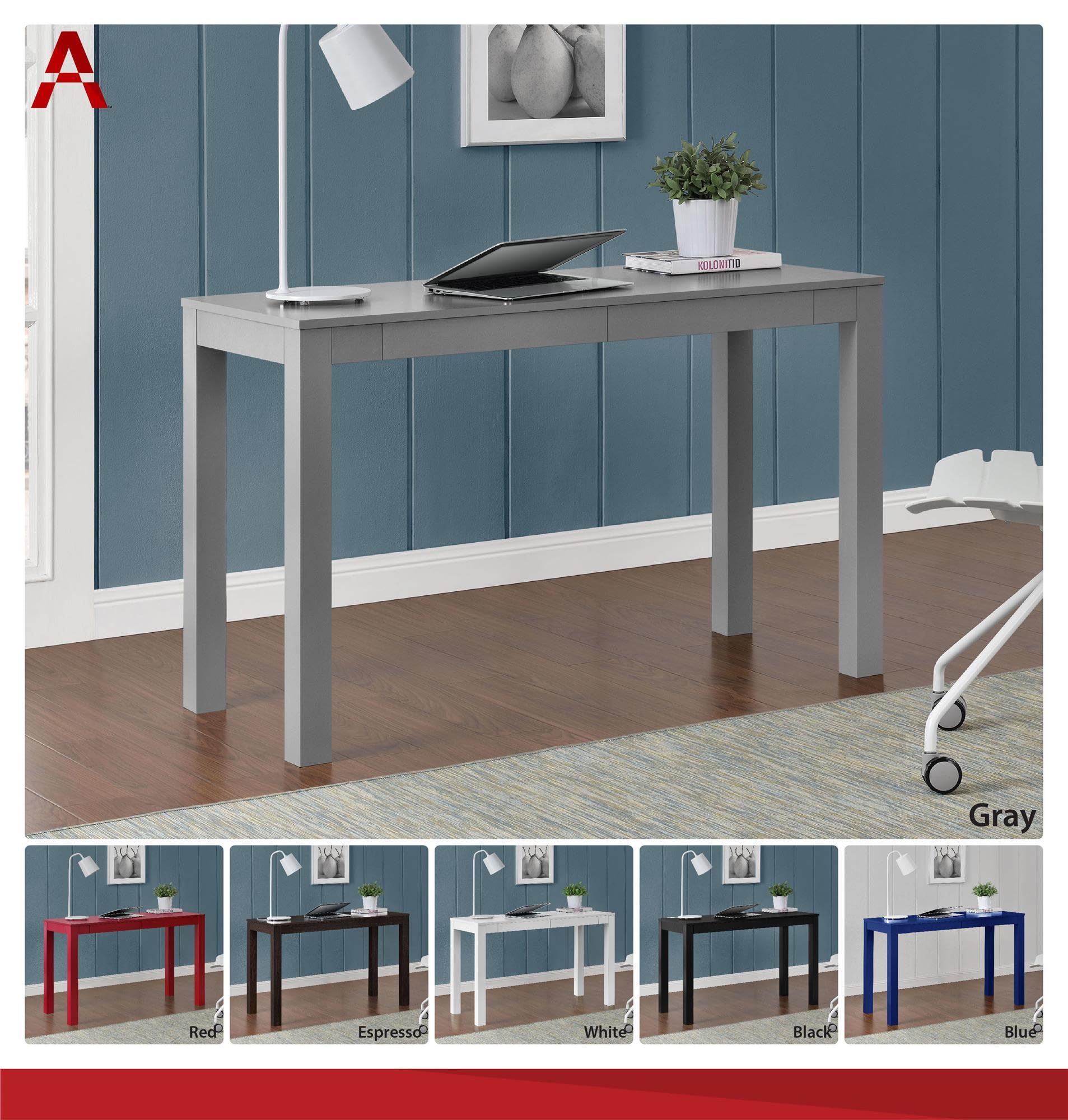 Ameriwood Home Large Parsons 2-Drawer Computer Desk, White - Modern Home Office Desk for Work & Study - Perfect for Small Spaces & Remote Work