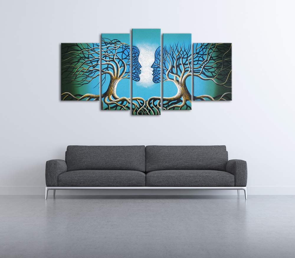 Extra Large Blue Tree Human Body Abstract Oil Painting on Canvas - 100% Hand Painted Modern Wall Art for Living Room | Contemporary Gallery Wrapped Ready to Hang Home Decor | Perfect for Modern Living Spaces, Office Decor & Gift Ideas