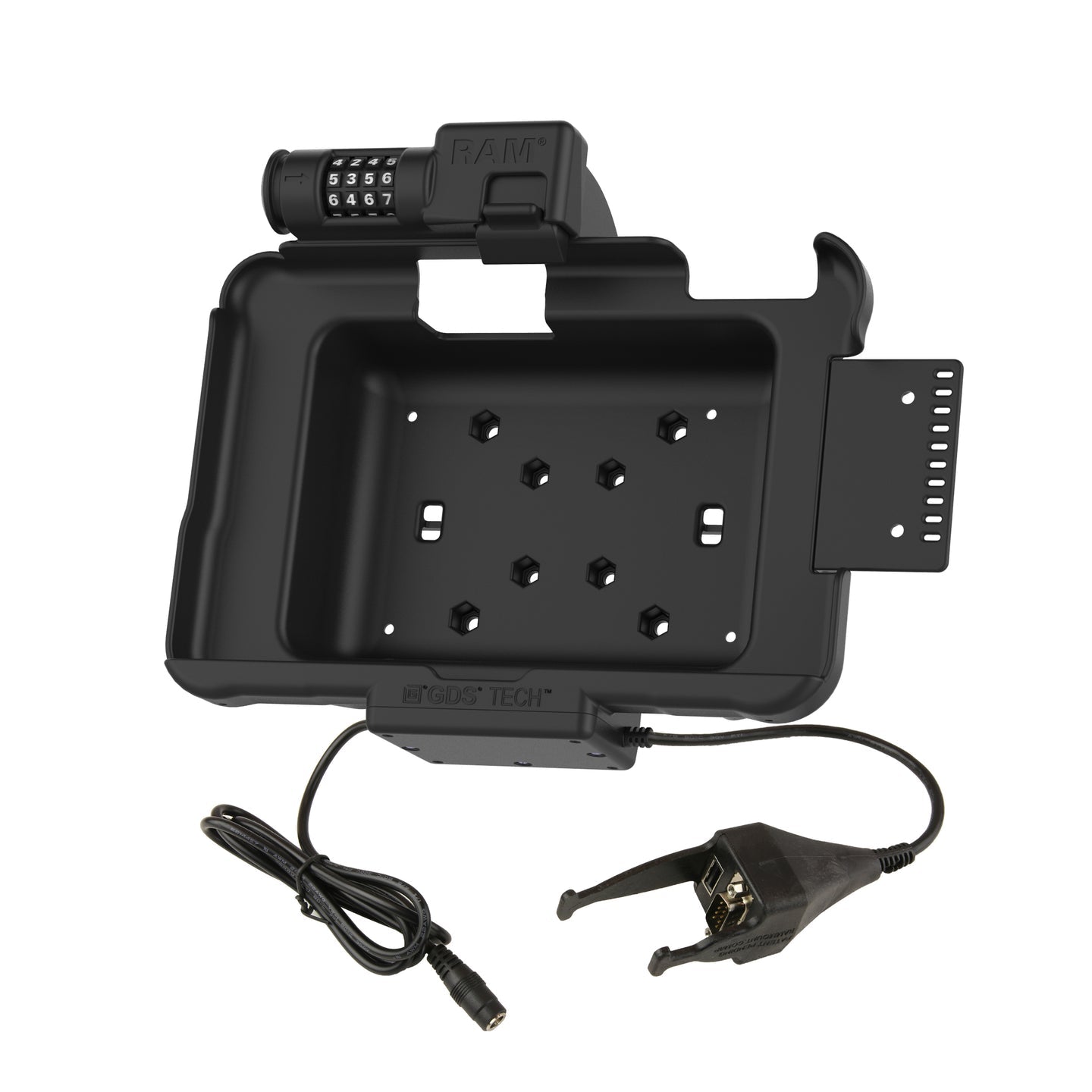 GDS® Secure Combo Locking Power & Data Dock with DB9 Port for Zebra ET5x 8.3/8.4 Printers (RAM HOL ZE10PDCL DB9U) - Ideal for Retail, Warehouse & Logistics Barcode Printing Stations