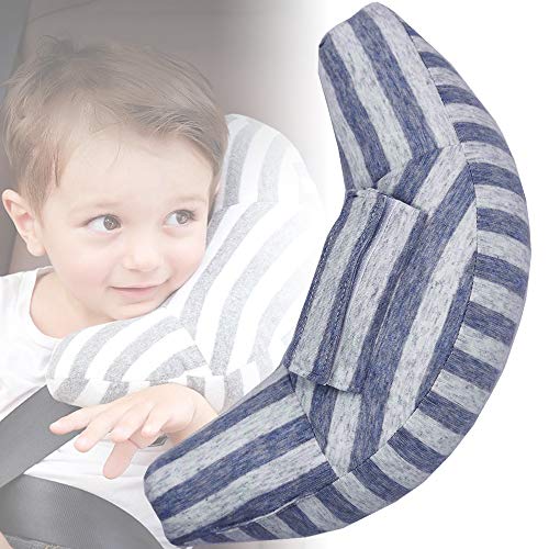 Kids Seat Belt Pillow - Soft Car Seatbelt Head & Neck Support for Toddlers & Infants | Travel Safety Cushion, Cotton Shoulder Pads for Comfortable Sleep | Perfect for Road Trips & Long Car Rides (Blue Gray)