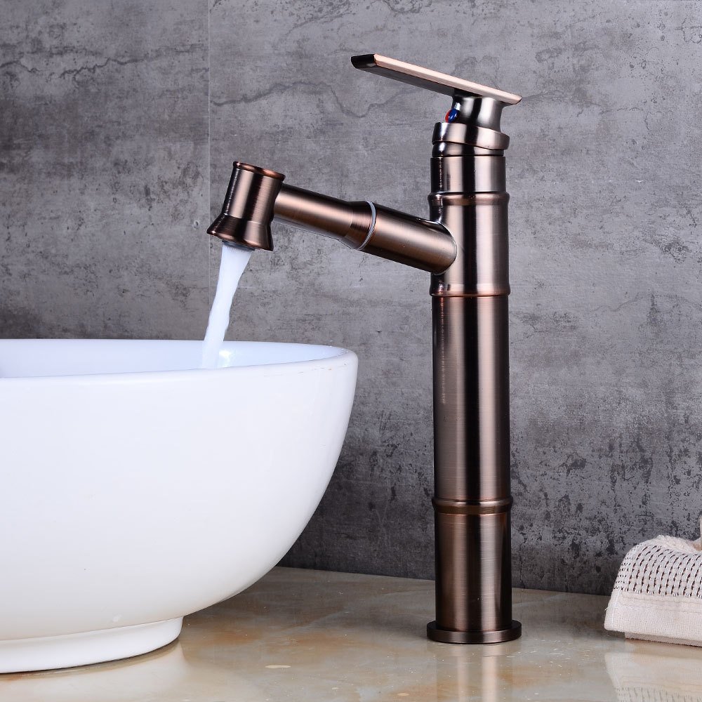 Premium Black/Antique Brass Single Handle Pull-Out Bathroom Sink Faucet - Hot & Cold Water Mixer Tap for Modern Vanities & Powder Rooms - Perfect for Home Renovation & Guest Bathroom Upgrades