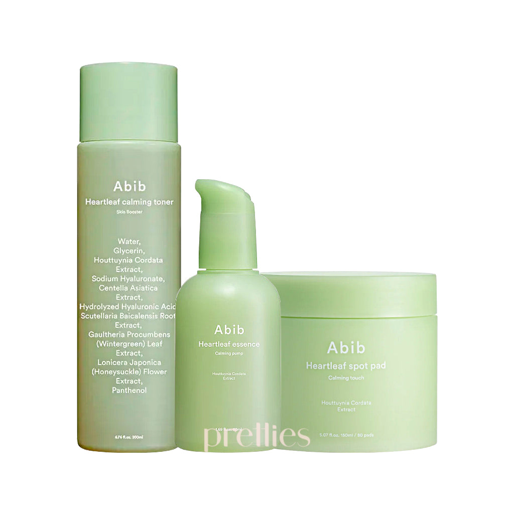 Abib Heartleaf Calming Collection Set - Soothing Toner, Skin Booster, Spot Pad & Essence Pump for Sensitive Skin | Korean Skincare Routine for Acne & Redness Relief
