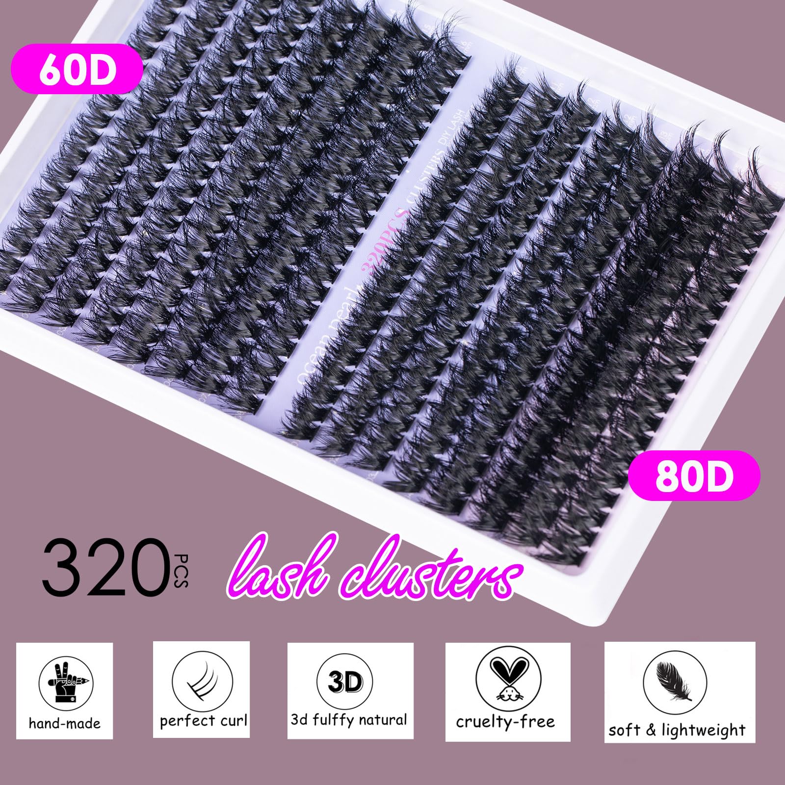 3D Thick Lash Extension Kit - 320 Pcs Fluffy Eyelash Clusters (60D+80D, 10-16mm) with Bond & Seal Glue, Tweezers - DIY Individual Lashes for Beginners - Perfect for Salon, Home Use & Special Occasions