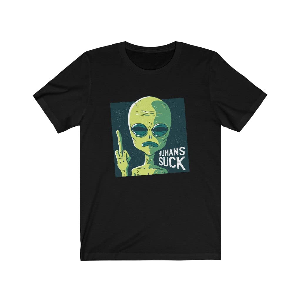 Alien UFO Fan T-Shirt - Funny Humans Suck UFO Graphic Tee for Sci-Fi Lovers | Perfect for Cosplay, Comic Con & UFO Enthusiast Gifts