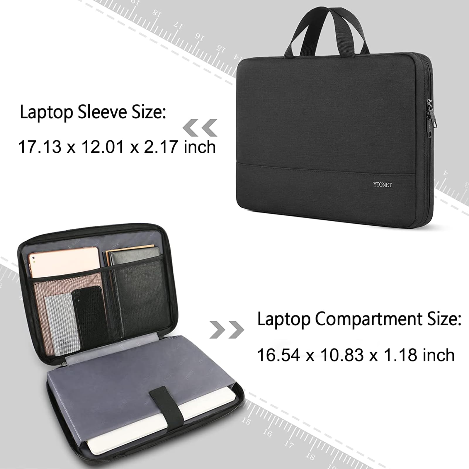 Ytonet 17.3 Inch Water Resistant Laptop Sleeve Case - TSA Approved Travel & Business Laptop Cover with Handle, Compatible with HP, Dell, Lenovo, Asus Chromebooks & Notebooks, Black - Perfect for Office, School & Daily Commute