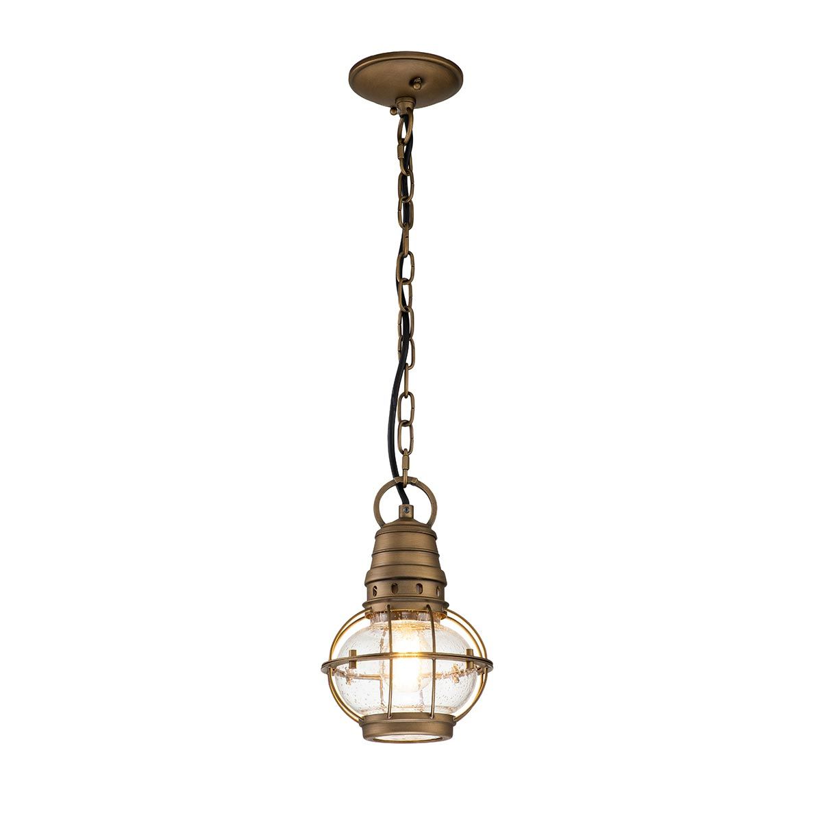 Bridge Point 1 Light Small Chain Lantern - Weathered Zinc/Natural Brass Finish, IP44 Rated, E27 Socket - Perfect for Porch, Patio, and Garden Lighting