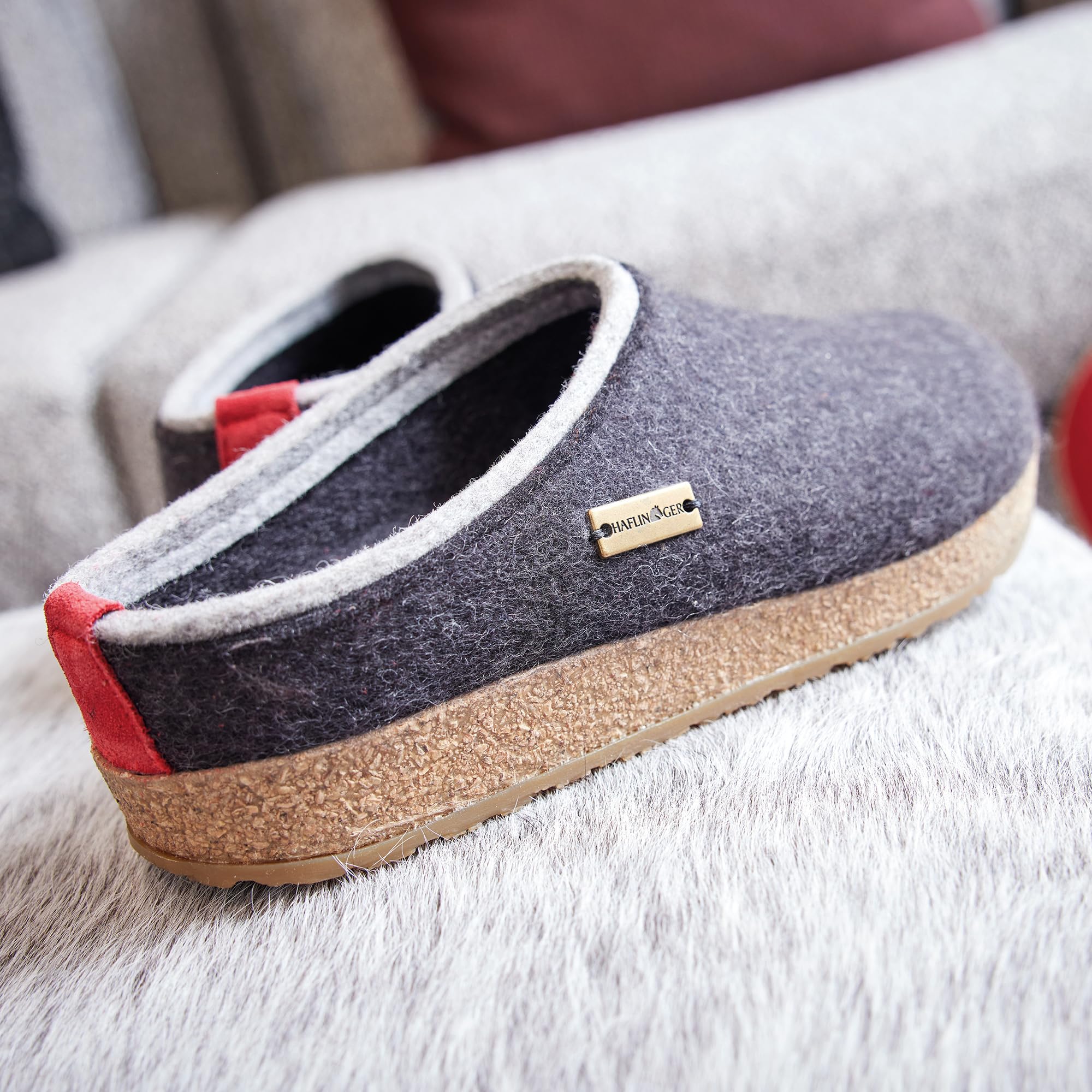 HAFLINGER Girls' Open Back Slippers - Soft Wool Comfort House Shoes for Kids, Size 6 US (42 EU), Paprika Red - Perfect for Indoor Wear, Playtime & Cozy Relaxation at Home