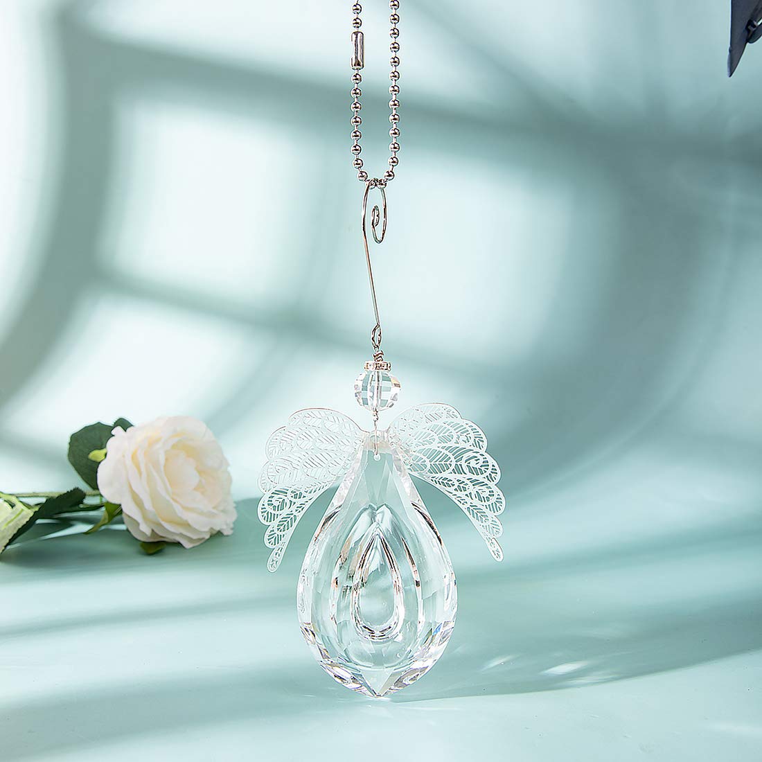 Clear Glass Angel Crystal Prism Pendant Suncatcher - Perfect for Windows, Outdoor Garden Hanging Decor, Thoughtful Gifts for Women, Mom, and Children - Ideal for Home, Wedding, Party, and Meditation Spaces