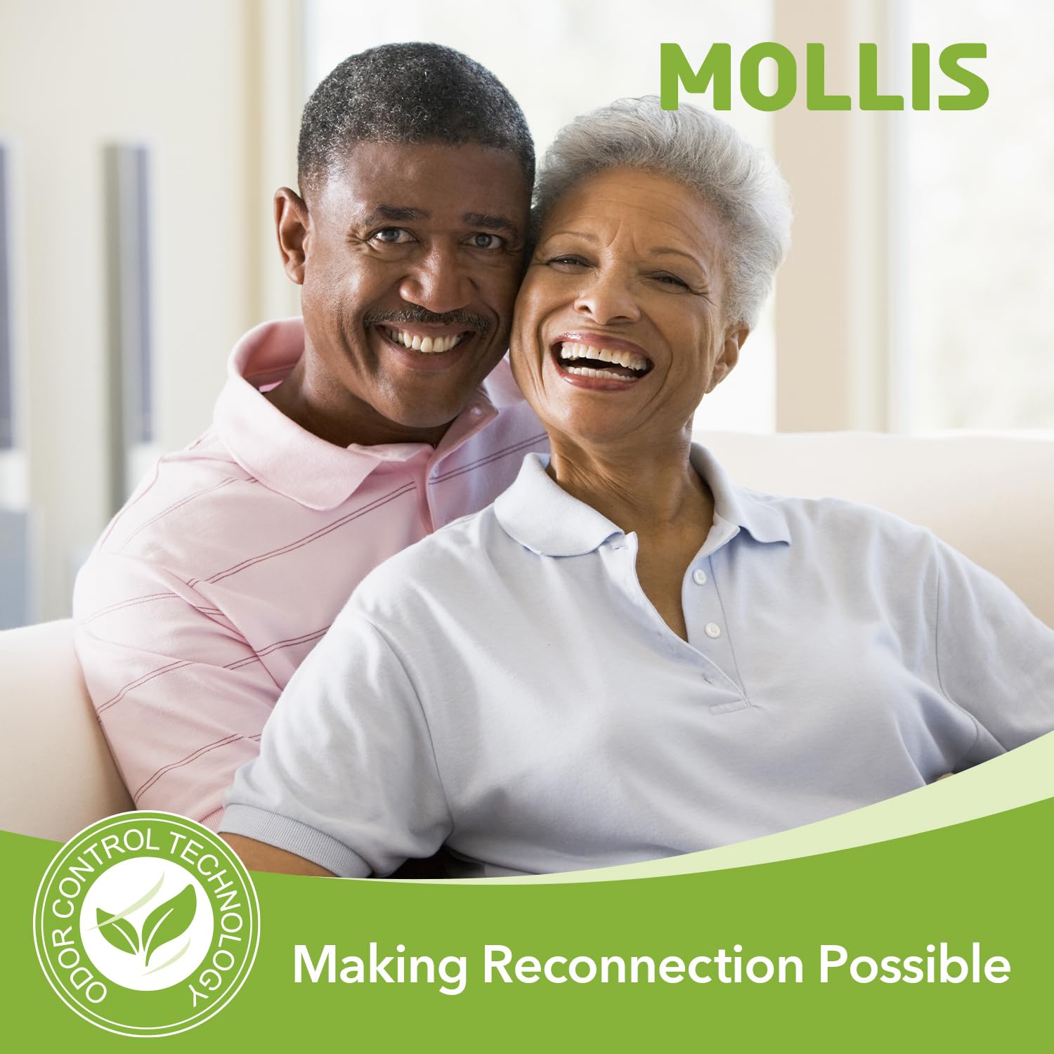 MOLLIS Adult Diapers for Women & Men - Unisex Disposable Incontinence Briefs with Tabs - Odor Control & Leak Protection - Large Size (60 Count, 4 Packs of 15) - Ideal for Overnight Use, Travel & Post-Surgery Care