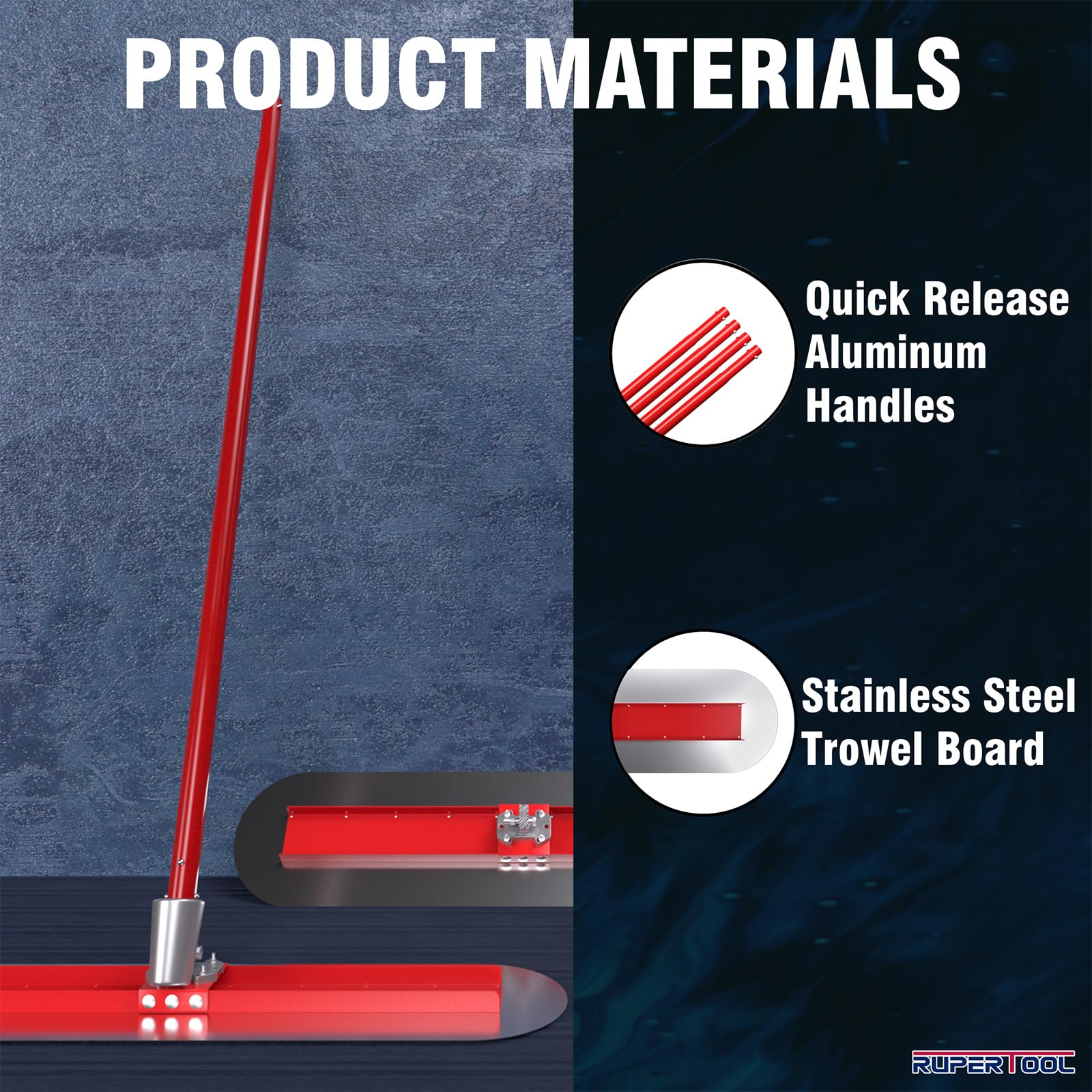 48x12 Inch Stainless Steel Concrete Bull Float Kit with Round End Fresno Trowel, 4 Extendable Aluminum Poles & Tilt Bracket - Perfect for Concrete Leveling, Smoothing, and Finishing on Driveways, Patios & Floors