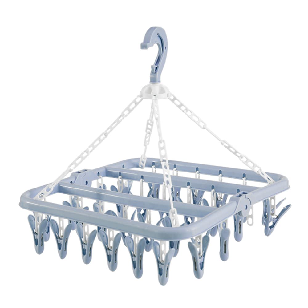 SteelFever 32-Clip Foldable Clothes Drying Rack - Space Saving Laundry Hanger for Shirts, Underwear, Socks & Delicates (Nordic Blue) | Perfect for Small Apartments, Dorms & Travel