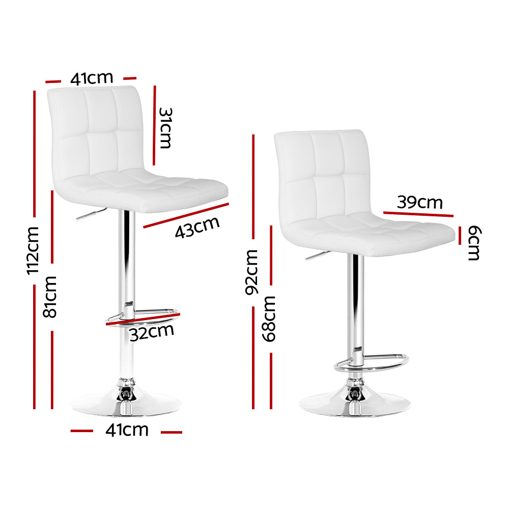 2-Pack White Leather Bar Stools with Gas Lift Height Adjustment - Perfect for Kitchen Islands, Breakfast Bars & Home Bars