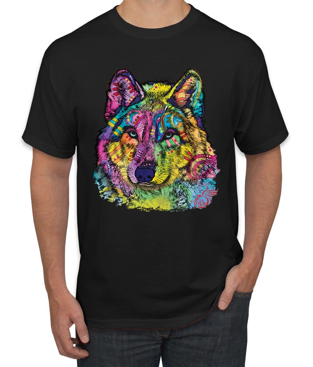 Dean Russo Art Majestic Neon Arctic Wolf Graphic T-Shirt for Men - Vibrant Animal Print Tee for Casual Wear, Street Fashion & Art Lovers