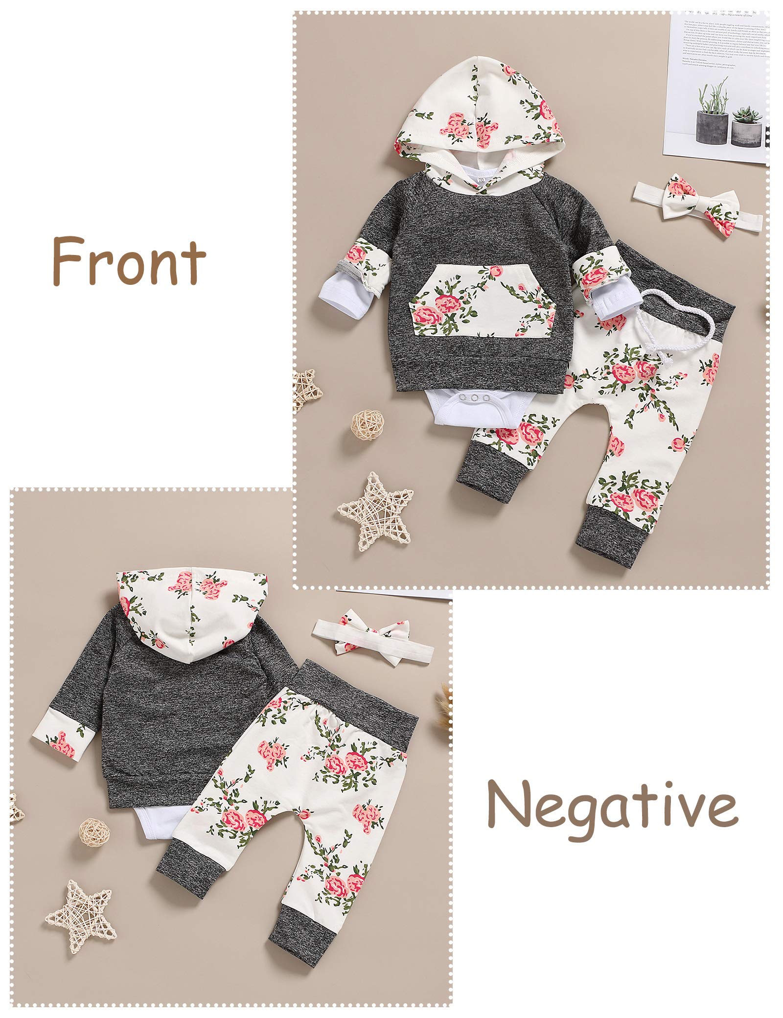 OKLady Baby Girl Clothes Set - 4PCS Floral Romper Hoodie Tops & Pants with Cute Headband | Fall Outfits for Little Sisters | Perfect for Family Photos, Playdates & Special Occasions