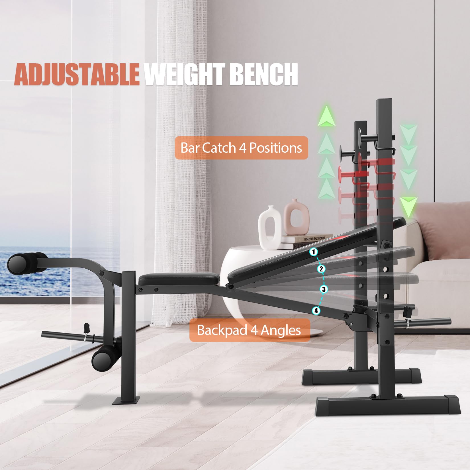 OPPSDECOR 600LBS Adjustable Weight Bench Set with Squat Rack & Leg Extension - Foldable Home Gym Equipment for Full Body Workout | Perfect for Strength Training, Muscle Building & Home Fitness
