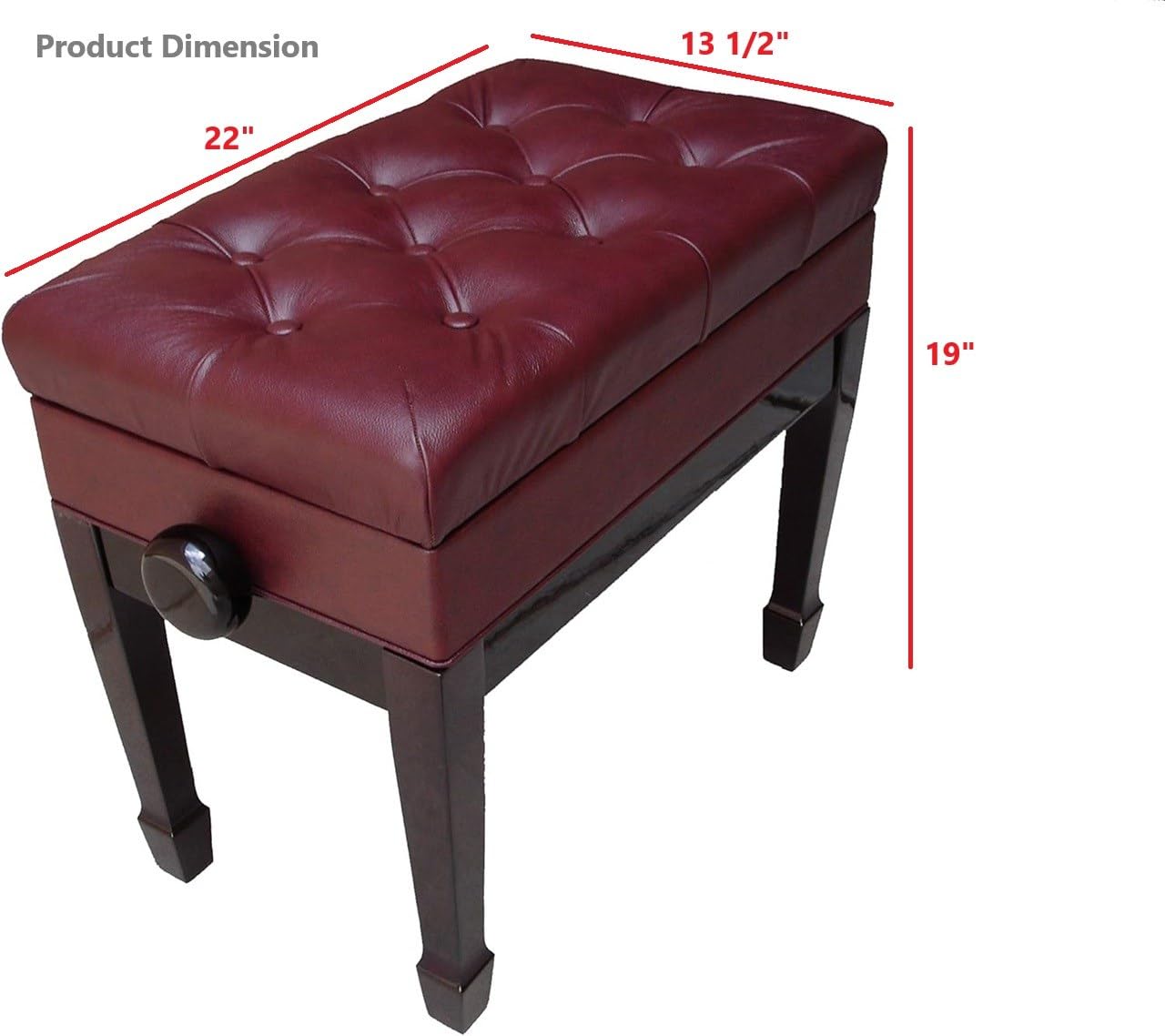 Genuine Leather Adjustable Piano Bench Stool with Music Storage - Mahogany Wooden Seat for Artists, Musicians & Home Decor | Perfect for Piano Practice, Music Rooms & Living Spaces