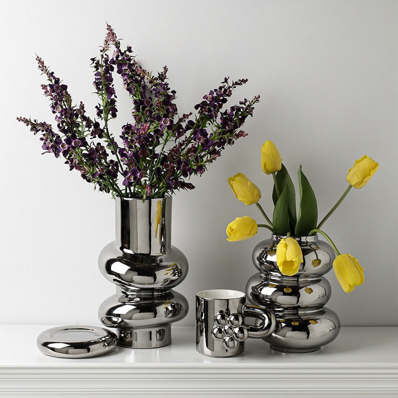 Elegant Ring Dance Plated Ceramic Vases - Handcrafted Home Decor for Wedding Centerpieces, Tabletop Displays & Luxury Gift Giving