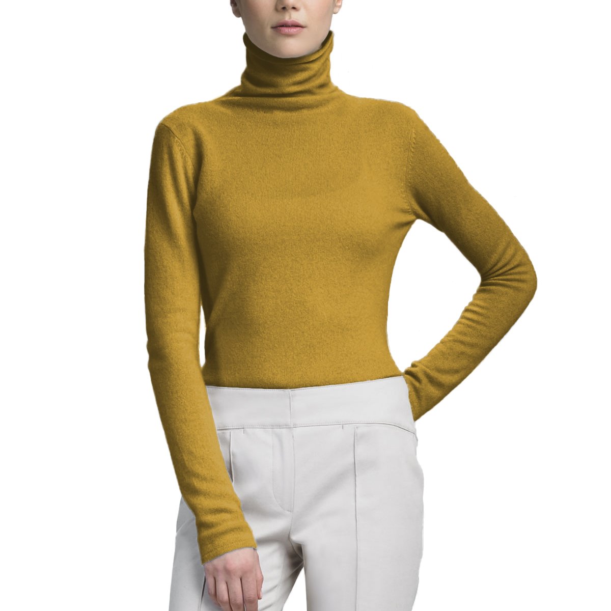 Parisbonbon Women's 100% Cashmere Turtleneck Sweater - Goldenrod Color, Size S | Soft Winter Pullover for Office, Date Night & Holiday Outfits