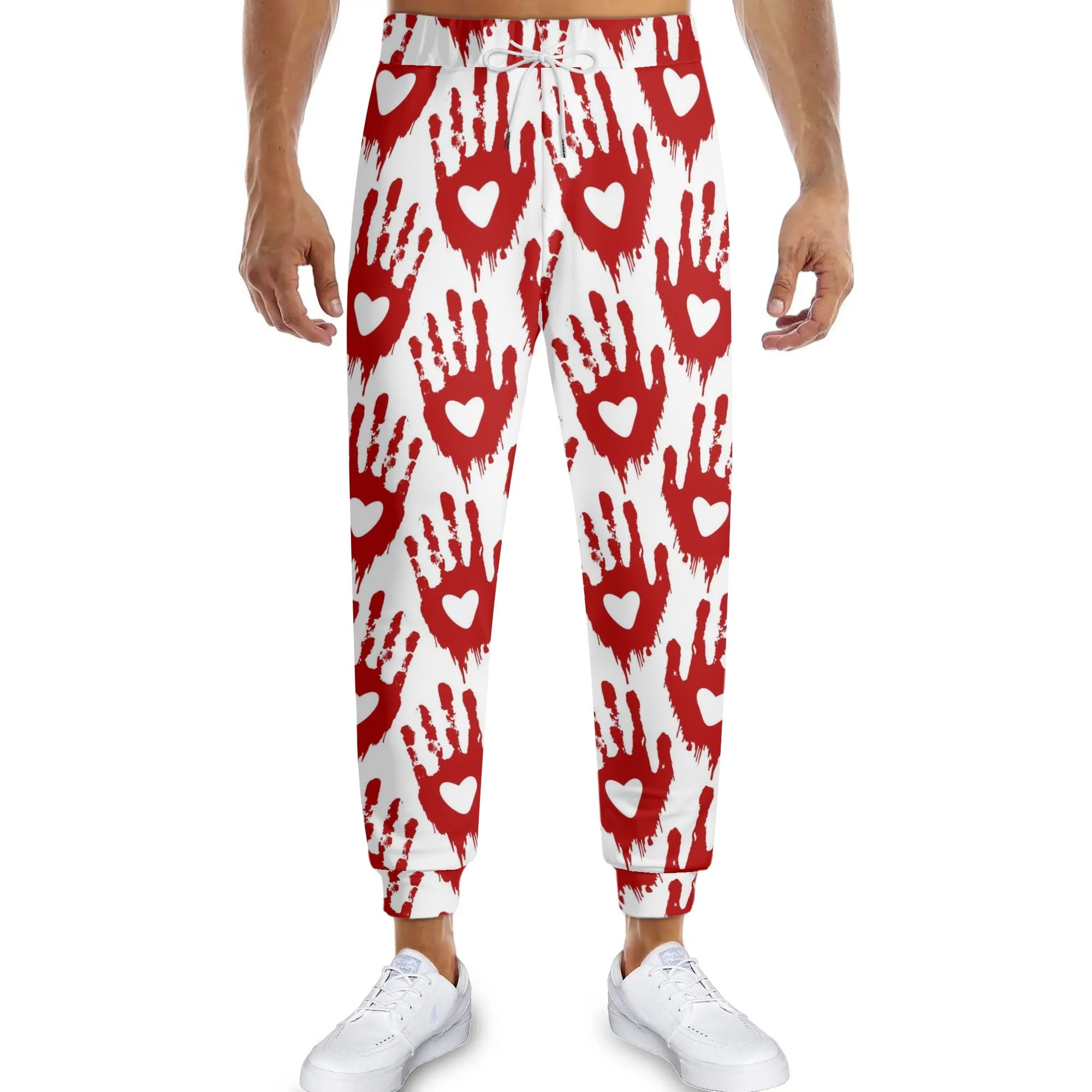 Bloody Hand Print Love Joggers - Trendy Couple's Sweatpants for Valentine's Day & Halloween | Matching Outfits for Date Night & Cosplay