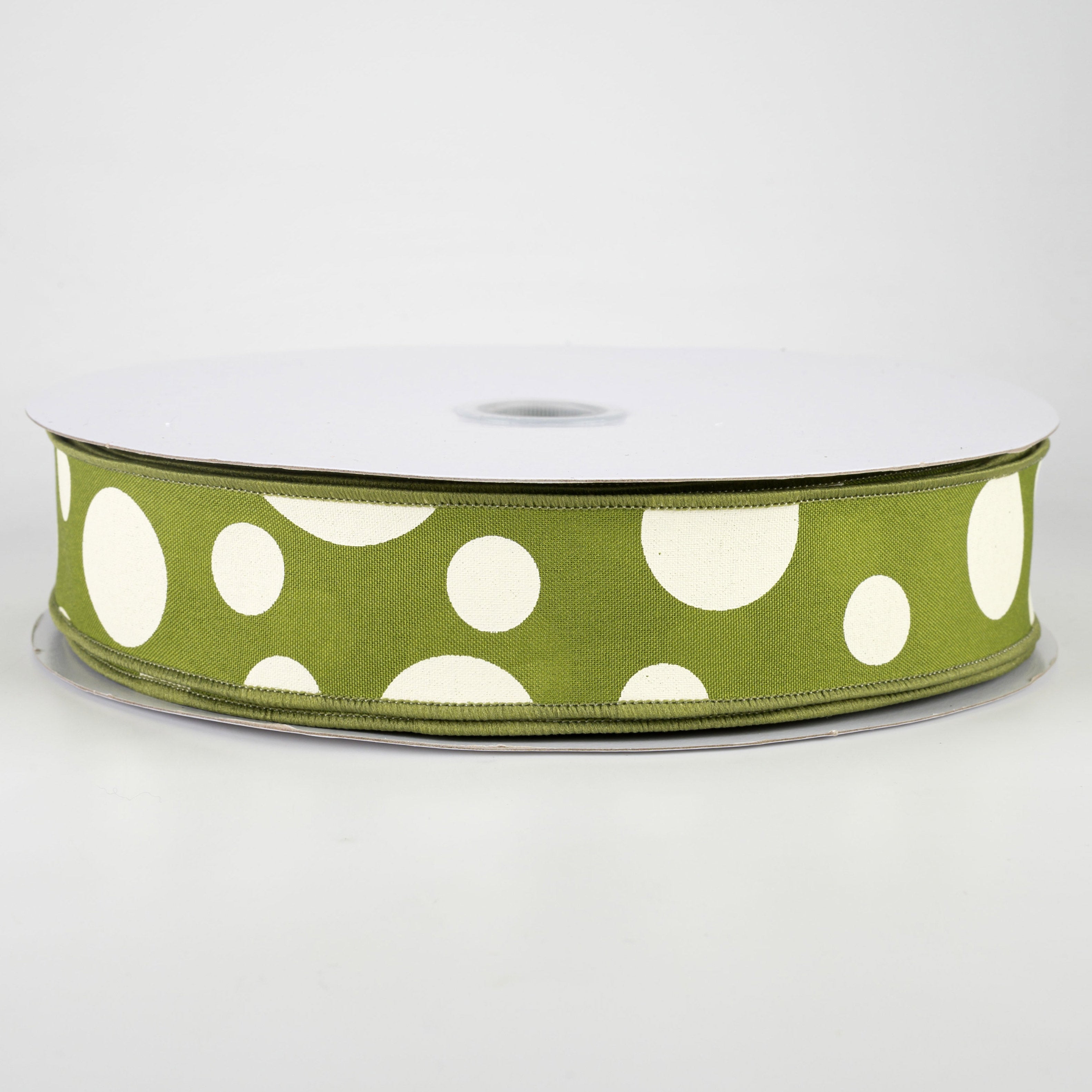 1.5 Inch Giant Three Size Polka Dot Ribbon - Moss Green & Ivory (50 Yards) for Gift Wrapping, DIY Crafts, Wedding Decorations, and Party Favors