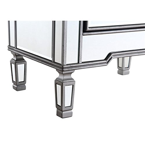 Beaumont Lane Silver Mirrored Nightstand with 1 Drawer & 1 Door - Elegant Bedside Cabinet for Bedroom Storage & Decor
