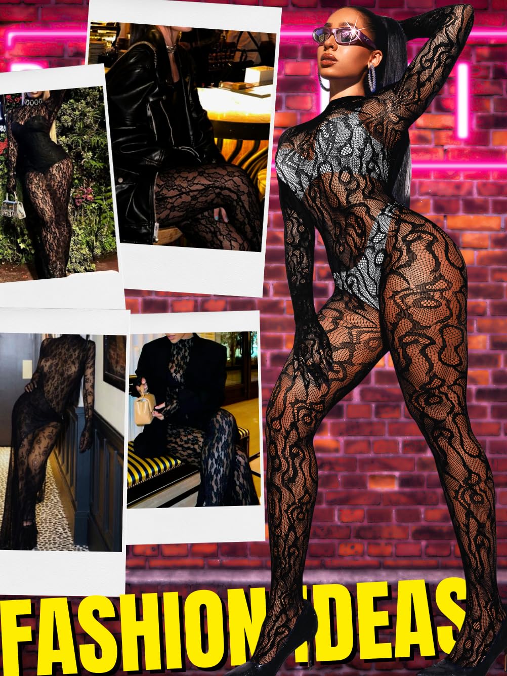 Sexy Women's Fishnet Full Bodysuit - Mesh Lace Jumpsuit for Glow Party, Rave Outfits & Halloween Costume | Body Stockings for Nightclub, Cosplay & Festivals