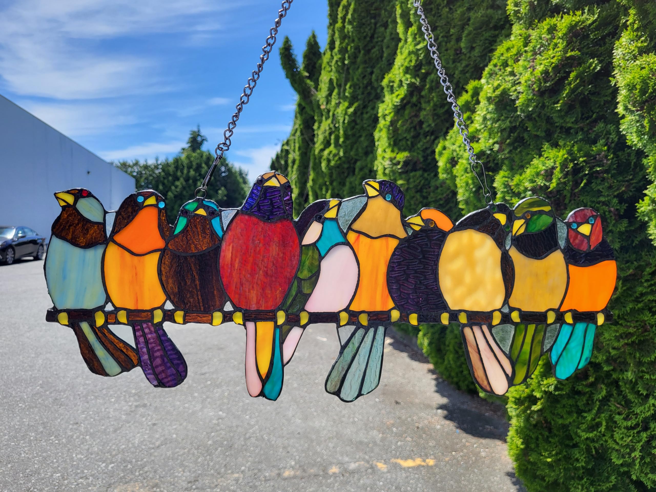 Tiffany Suncatcher Stained Glass Window Decor - 24x10 Inch Handcrafted Art Piece with 162 Glass Cuts & 15 Cabochons - Perfect for Home, Church, or Garden Sunlight Display