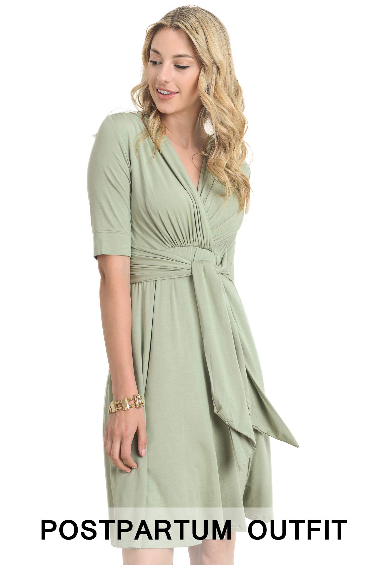 LaClef Women's Maternity Wrap Dress with Adjustable Tie Waist Belt - Flattering Pregnancy Outfit for Work, Party & Nursing