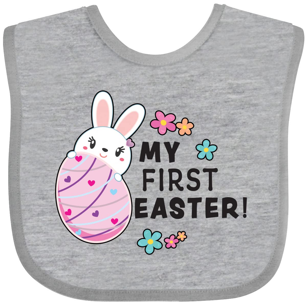 Inktastic My First Easter with Bunny Behind Egg Baby Bib - Soft Cotton Easter Bib for Infants & Toddlers - Perfect for Easter Photos, Family Gatherings & Holiday Celebrations
