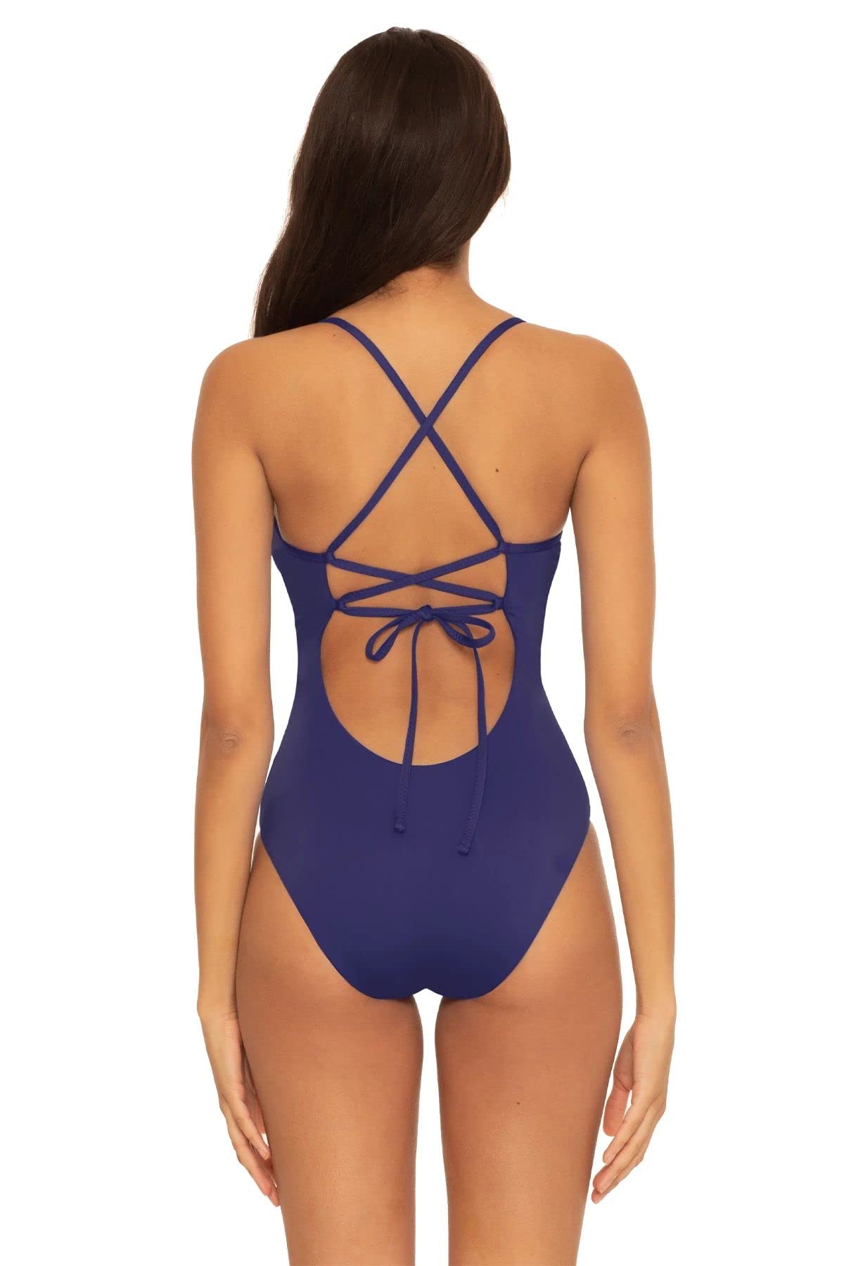 BECCA by Rebecca Virtue Delilah Clare Plunge One-Piece Swimsuit - Sexy High Cut Monokini for Women, Beach Vacation & Pool Party Essential