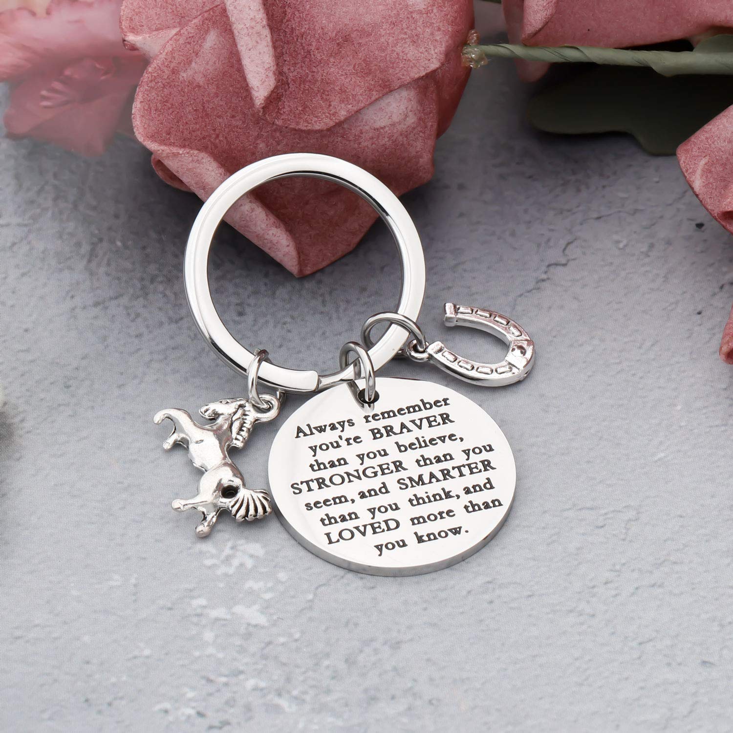 KUIYAI Inspirational Horse Keychain - Motivational Gift for Horse Lovers - 'Always Remember You're Braver Than You Believe' - Perfect for Equestrian Enthusiasts, Cowboy Gifts & Everyday Encouragement