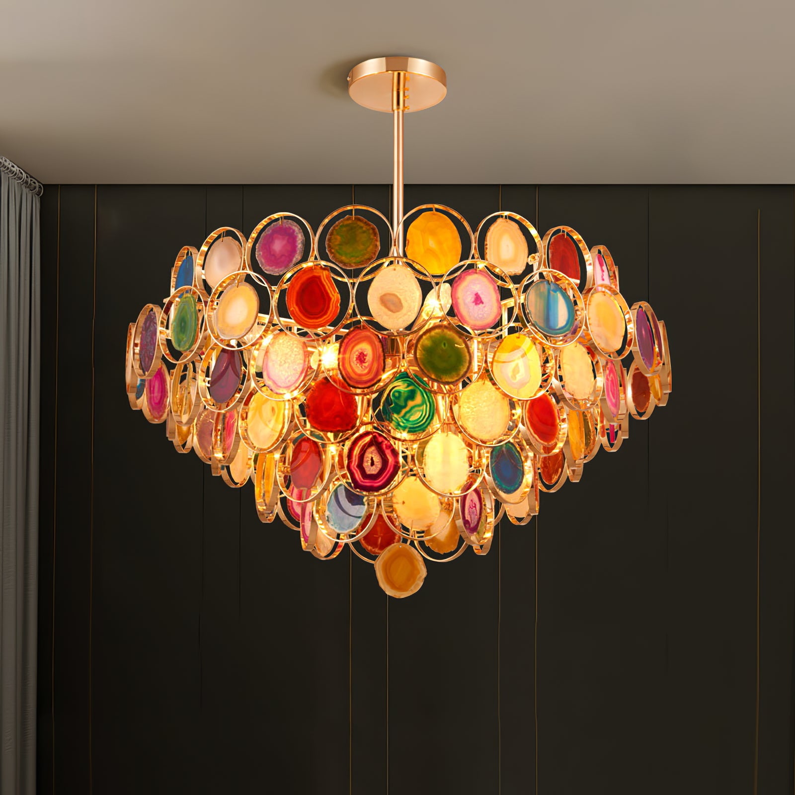 Natural Carnelian Gemstone Chandelier - Handcrafted Bohemian Crystal Beaded Ceiling Light Fixture for Living Room, Dining Room & Bedroom Decor